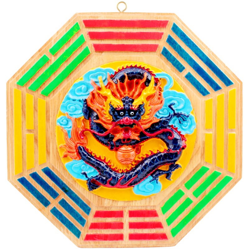 桃木风水八卦镜彩绘木雕桃木龙凤八卦镜客厅装饰结婚祝福-阿里巴巴