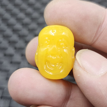 荧光浮盐水蜜蜡佛头散珠人造鸡油黄蜜蜡双面佛头手链项链饰品配件