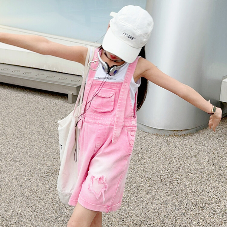 女童牛仔背带裤2024新款夏装女孩儿童装裤子休闲短裤百搭薄款套装