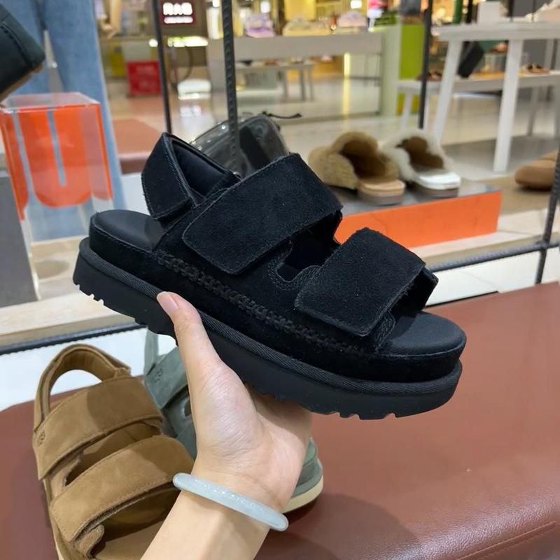 2024 Spring and Summer New Genuine Leather Platform Strap Velcro Sandals Women's Open Toe Roman Beach Shoes Women's Shoes