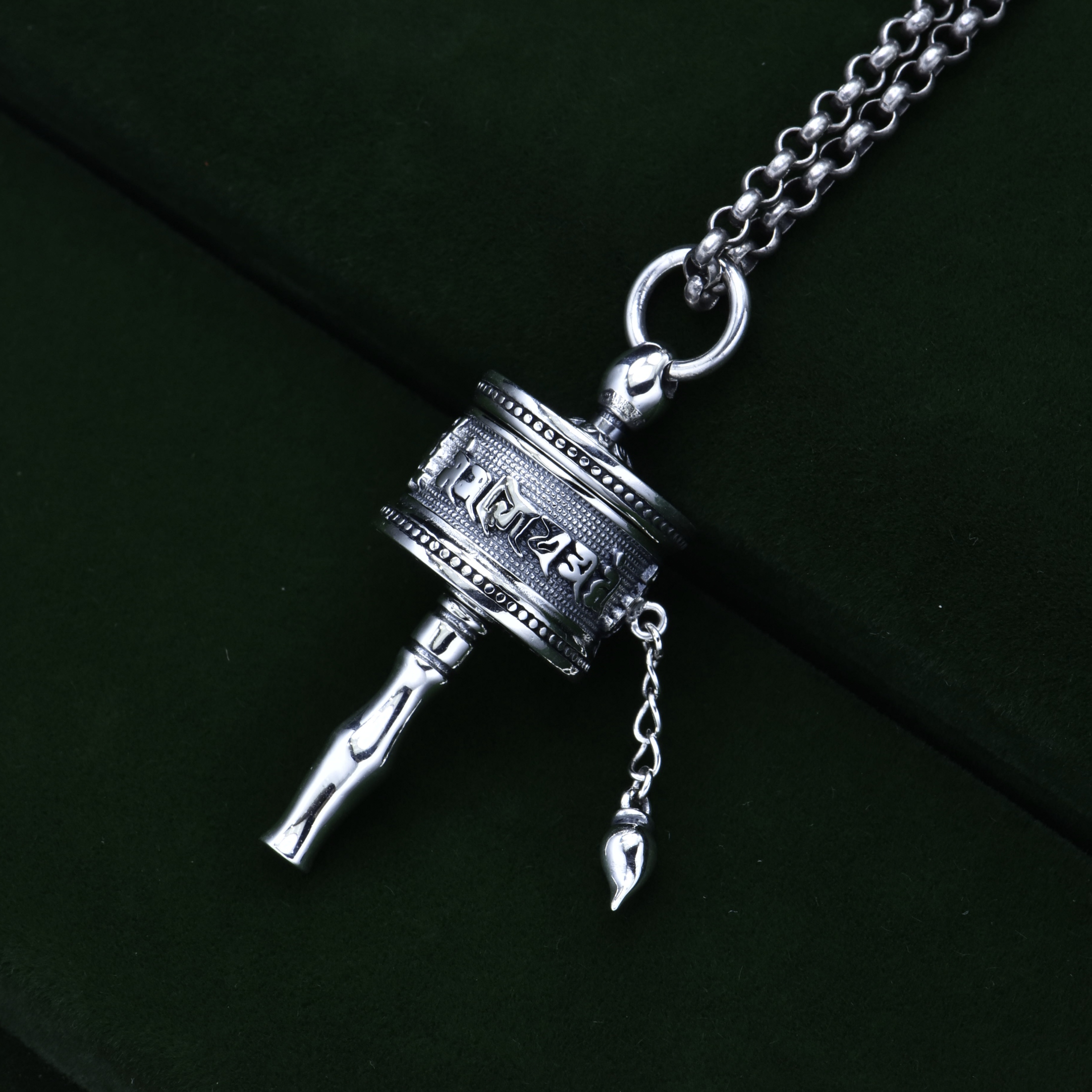 s925纯银六字真言吊坠路路通男女士款国潮复古项链女挂件礼物批发