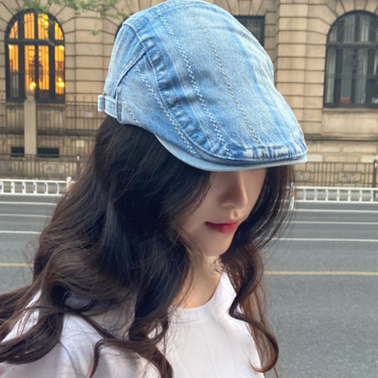 日系牛仔个性纹路反戴前进帽女嘻哈街头复古撞色鸭舌帽短檐鸭嘴帽