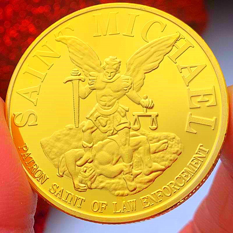 美国圣迈克尔守护神镀银纪念章 工艺金币硬币亚马逊外贸纪念币
