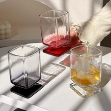 ins风黑色脚高脚杯高级感玻璃杯中古酒杯水杯果汁杯咖啡杯饮品杯