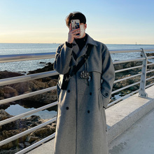 质感灰色呢大衣韩国中长款男士冬季加厚毛呢风衣双排扣宽松外套潮