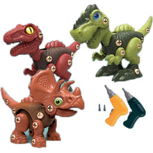 跨境DIY拆装恐龙玩具电钻拧螺丝拼装恐龙变形蛋互动男孩套装玩具