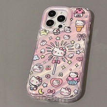 可爱粉色kt猫苹果15promax手机壳iPhone14透明13镭射纸12内斜纹11