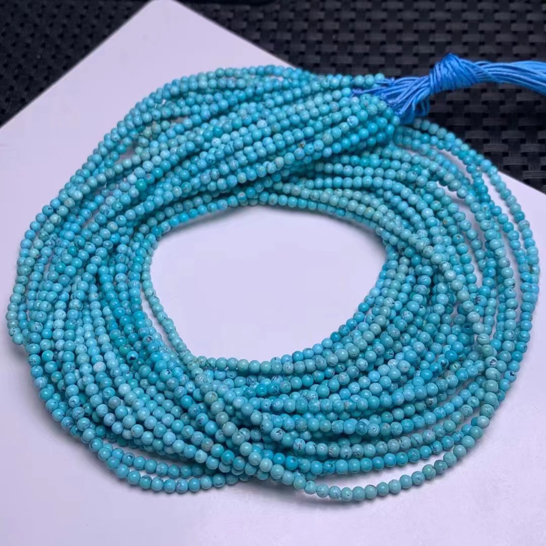 天然绿松石小米珠 高瓷手链 珠子饱满 品相好 diy 项链 尺寸2.