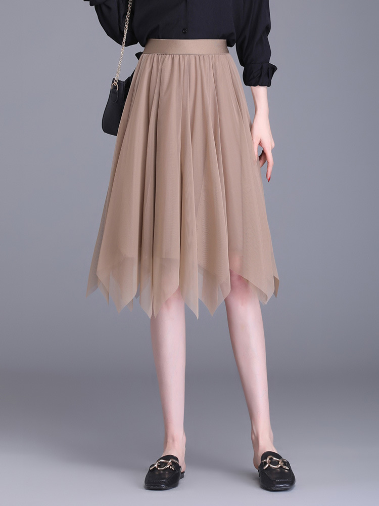 不规则纱裙女半身裙秋冬2022新款中长网纱百褶裙春小个子a字沙群