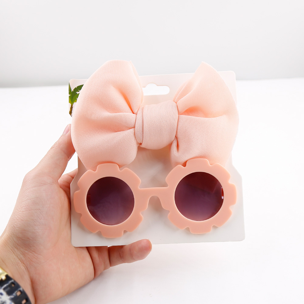 Children's Sunglasses Headband Combination Set Fashion Cartoon Baby Toy Sunshade Glasses Space Cotton Solid Color Hair Band