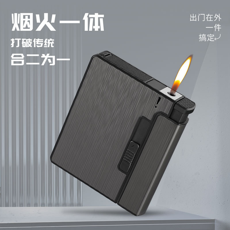 yh117粗中细烟盒抗压防潮点火烟火一体内置打火机二合一跨境爆款