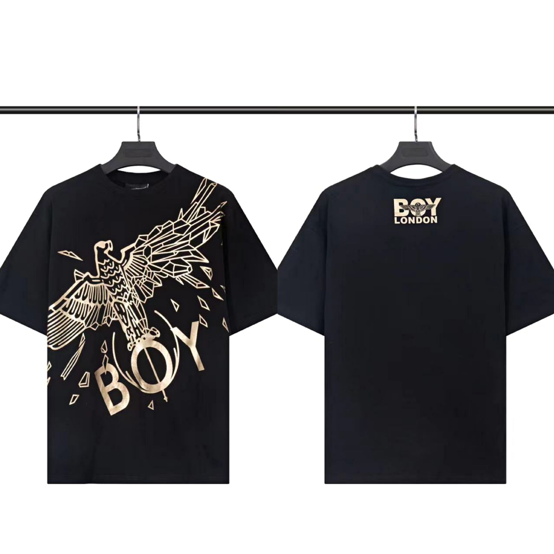 韩版boy潮牌24s夏季经典斜跨烫金老鹰字母宽松休闲男女t恤情侣衫