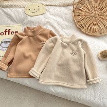 韩版男女宝宝半高领加绒加厚打底衫婴儿男童冬季保暖百搭纯色袖