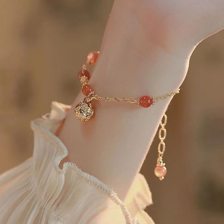 INS ~ Xiaohongshu National Style Girlfriends' Bracelet Women's Bell Pendant Imitation Tian Yu Bracelet Retro Blessing Card Bracelet Ornament