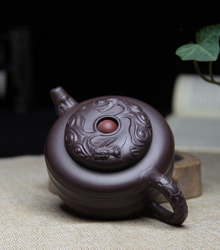 宜兴纯全手工手把壶泡茶壶陈新明时来运转名家原矿老紫泥紫砂壶