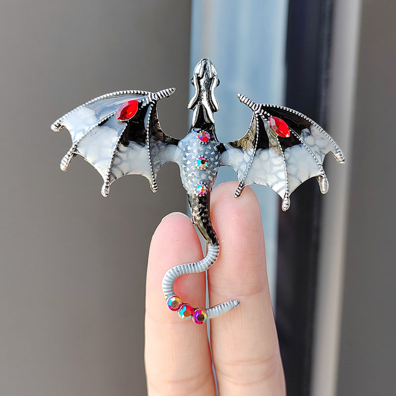 Painting Oil Enamel Dragon Brooch European and American Fashion Diamond-Embedded Animal Pin Cross-Border Hot Sale Corsage All-Match Diamond-Embedded Accessories
