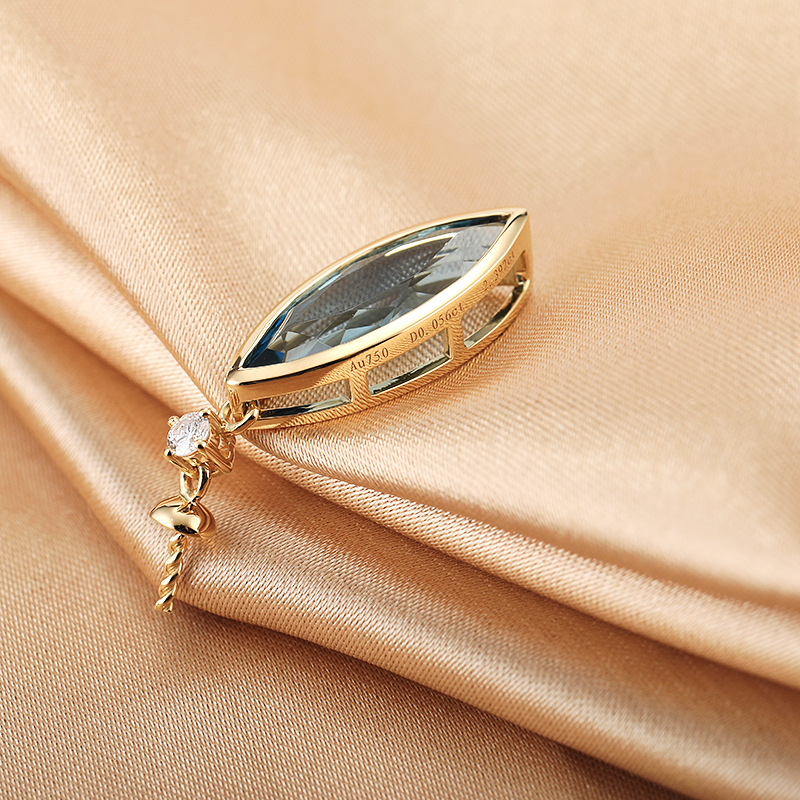 diy配件 g18k金欧美马眼蓝宝石吊坠项坠女半成品空托坠子珍珠配饰