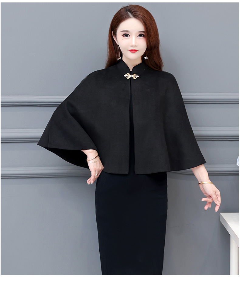 配旗袍裙子的披肩立领纯色毛呢斗篷妈妈装婚礼披风200斤开衫外套