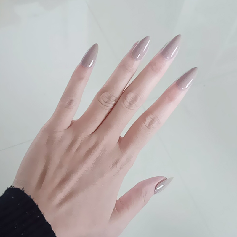 长款尖头纯色美甲成品 水滴杏仁盒装甲片 可重复使用假指甲贴片