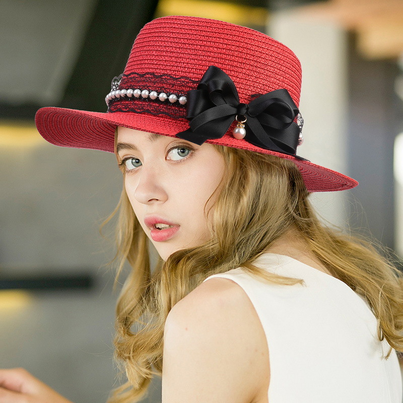 沙滩帽子草帽女夏季珍珠大帽檐太阳遮阳防晒海边百搭度假三亚拍照