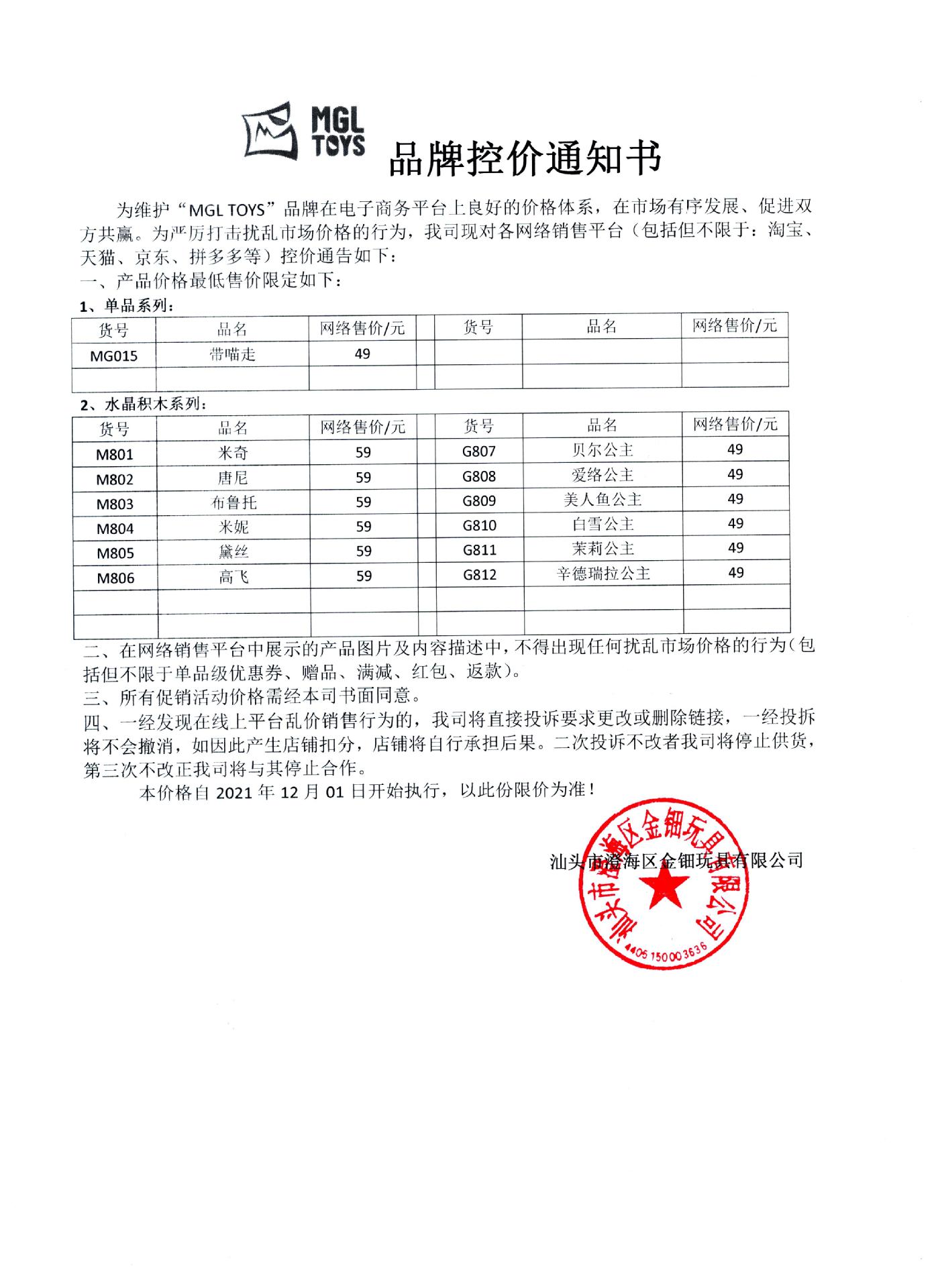 注:大家好,为维护"mgl toys"品牌在电子商务平台上良好的价格体系,看