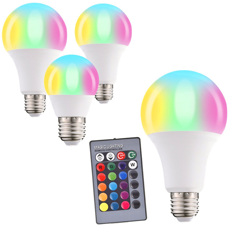 Color Changing Remote Control Bulb Led Colorful RGB Bulb Color Bulb A60 Plastic Bag Aluminum Constant Current A19 with Memory