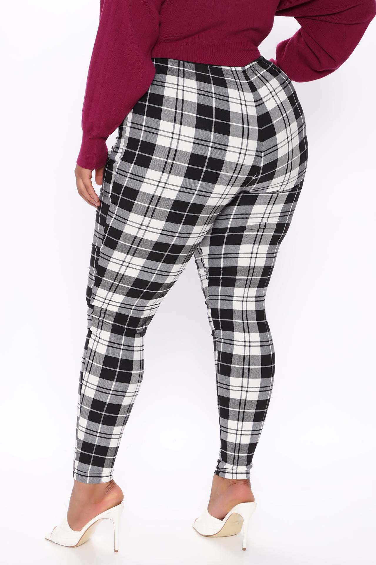 2022年跨境格子紧身裤高腰拼接潮流欧美独立站加大码亚马逊女裤