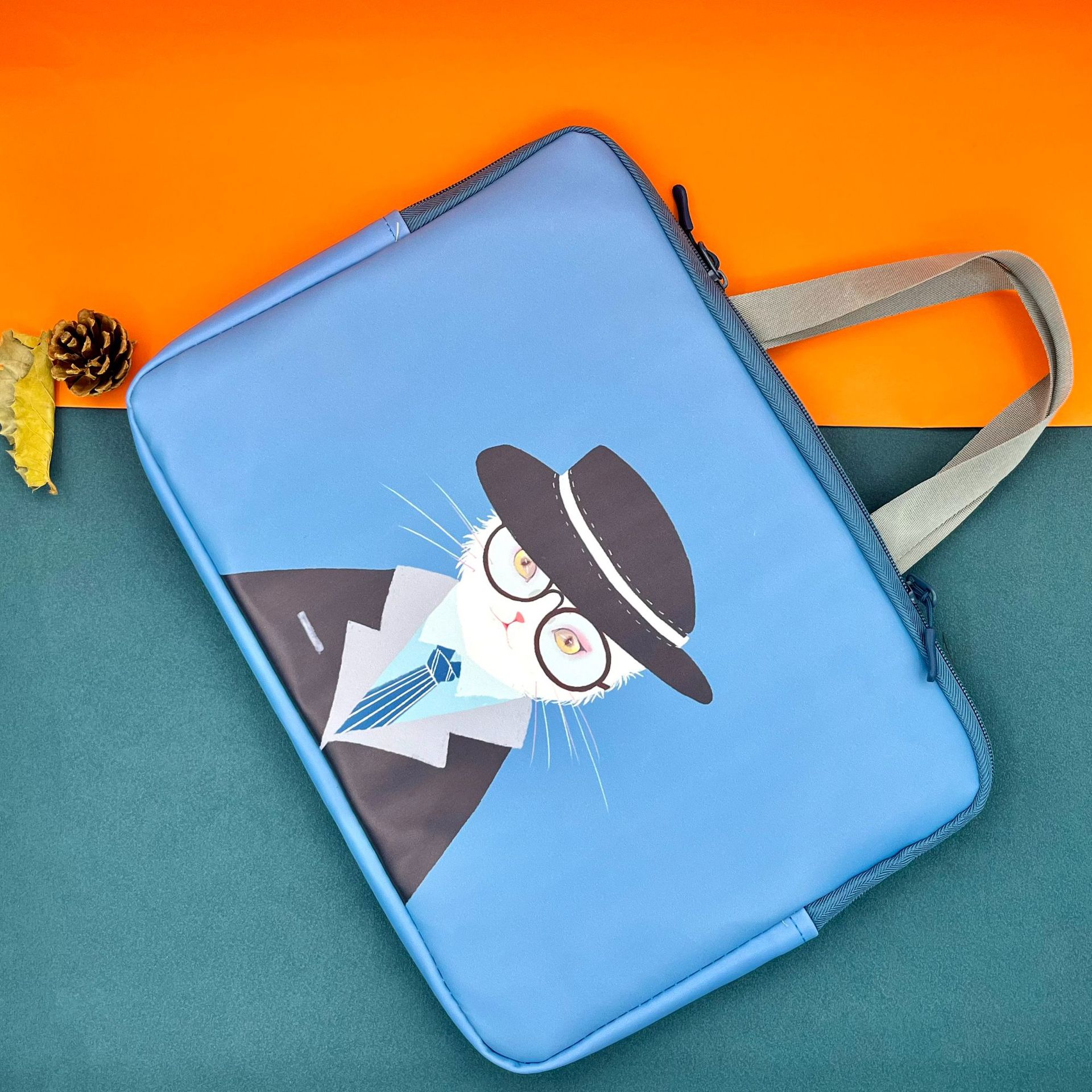 customized] pu cartoon portable tablet notebook storage double interlayer zipper velcro liner computer bag