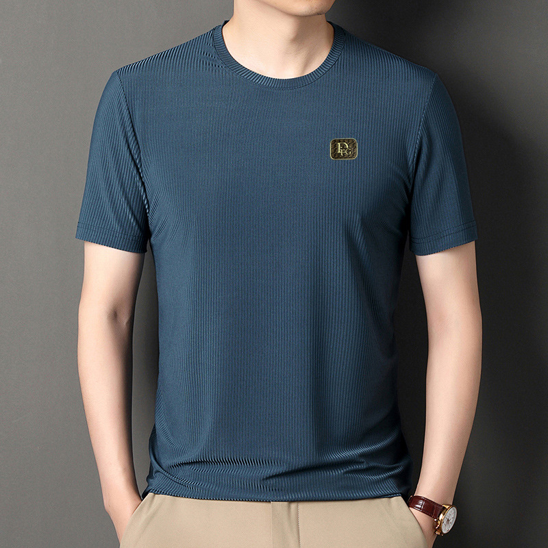 冰丝弹力t恤男士2024夏季新款纯色圆领薄款短袖男装爸爸夏装上衣