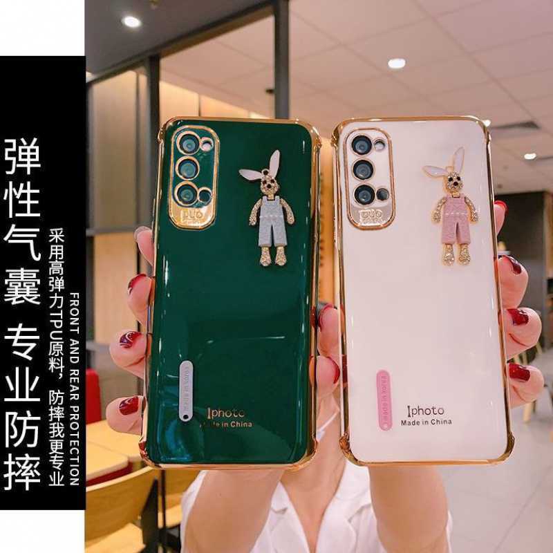适用于opporeno5k手机壳卡通兔公仔reno5k镜头全包防摔电镀软壳5g