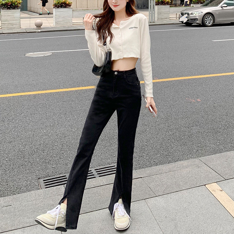   0781 Casual Skinny Jeans Women's 2023 Spring and Autumn High Waist Slim Fit Slimming Slit Tall and Small Horseshoe Pants