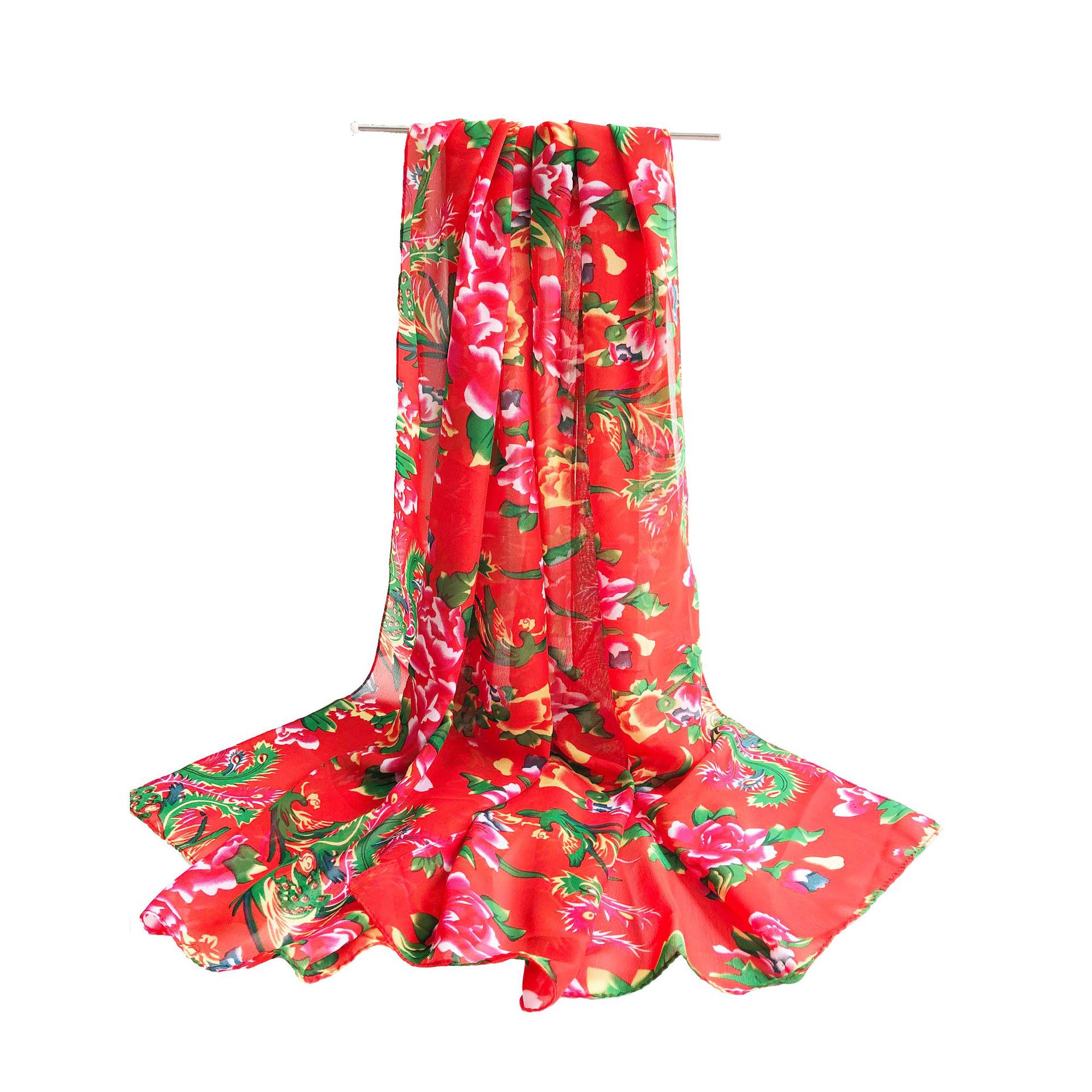 Best-Selling New Type Silk Scarf Chinese Ethnic Style Big Flower Scarf Hangzhou Silk Amazon Hot Selling Spring and Summer Scarf Shawl