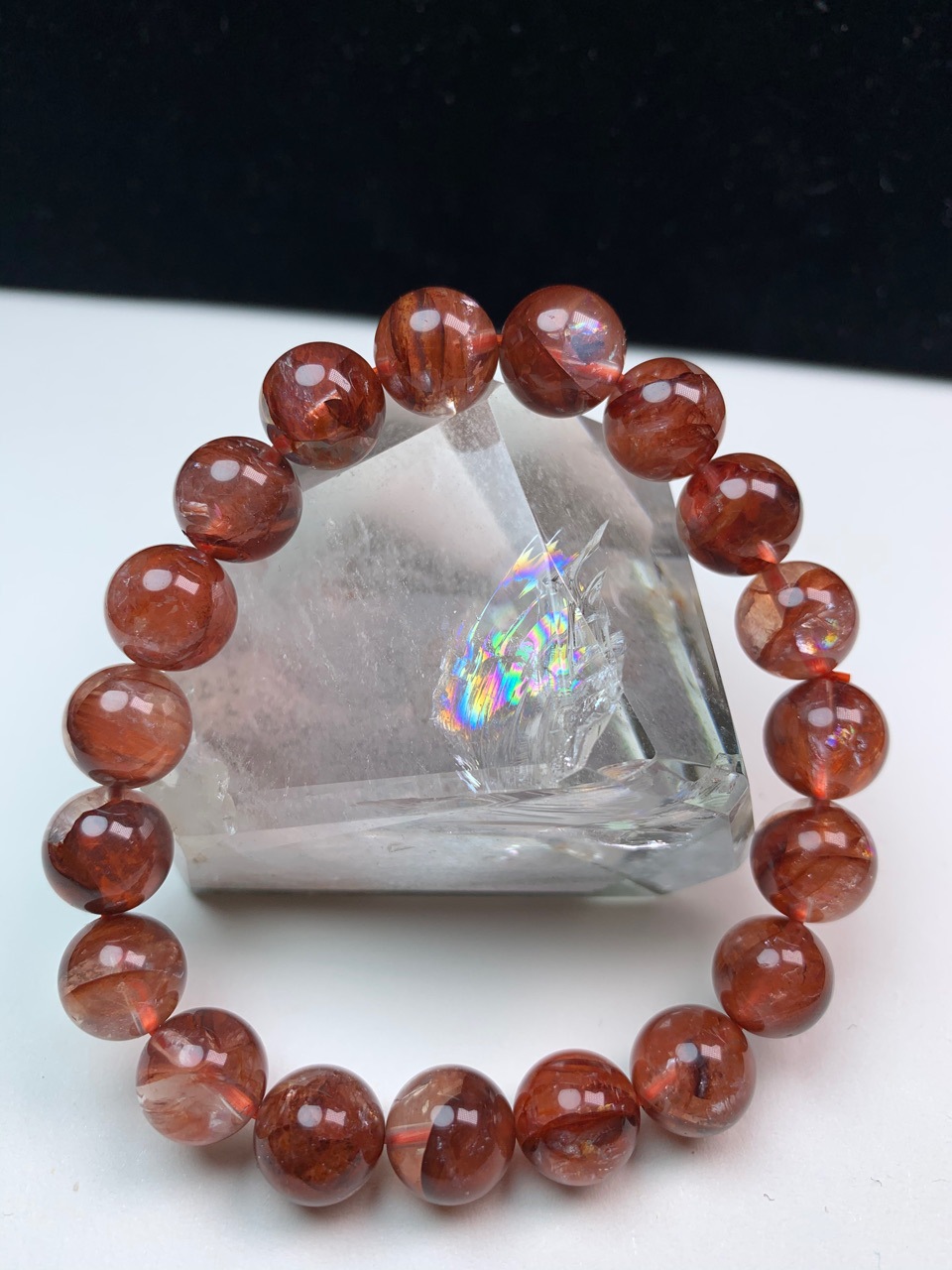 亿景城牛血红鸩羽幽灵手链 红胶花手链 凤凰幽灵手串链