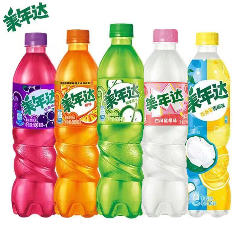 百事可乐美年达百香果菠萝味橙味葡萄味混合口味饮料500ml*5/12瓶