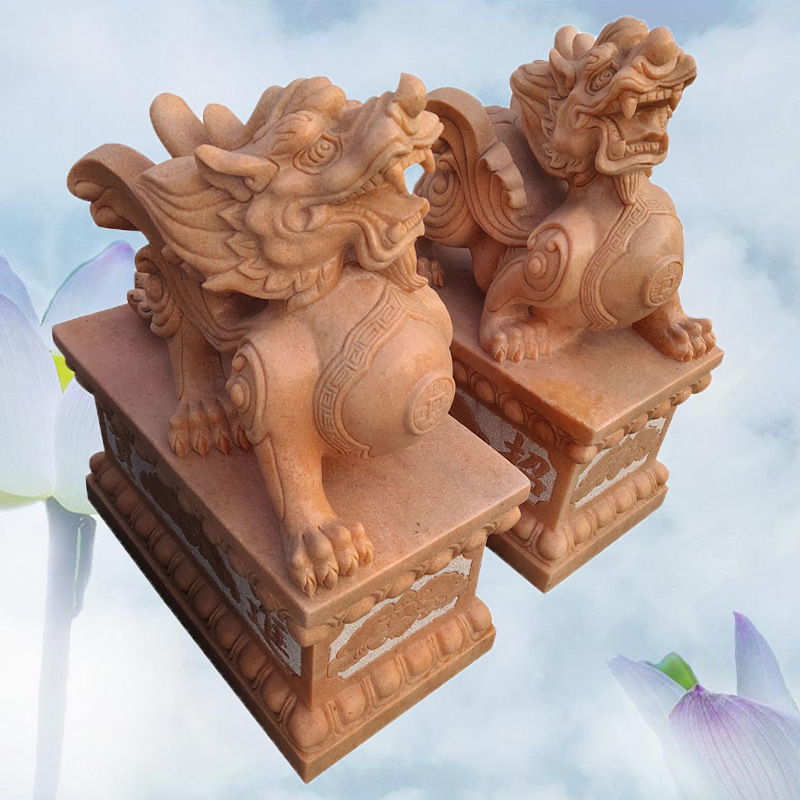 厂家现货石雕貔貅一对家居晚霞红麒麟中式庭院门口各种动物摆件