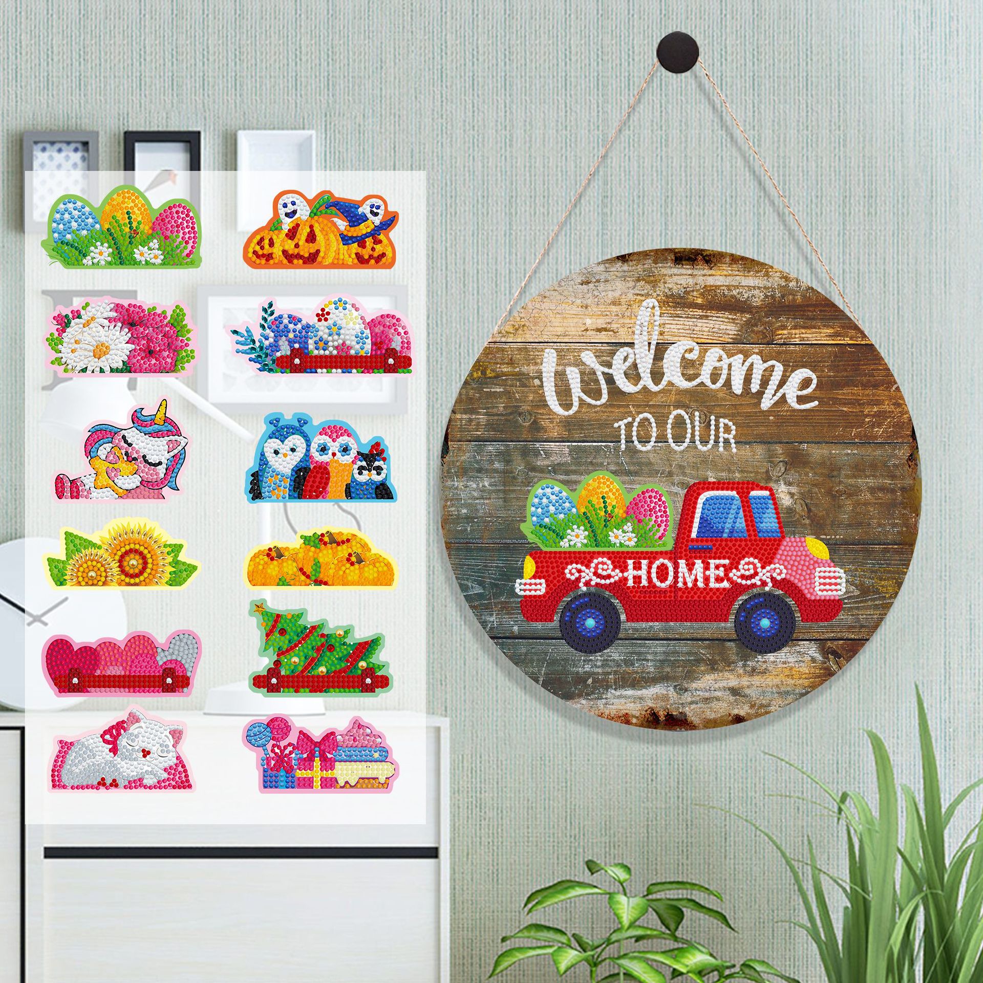 卡通钻石画diy指示牌 夜光门牌装饰欢迎牌铁皮软磁贴挂牌节日通用