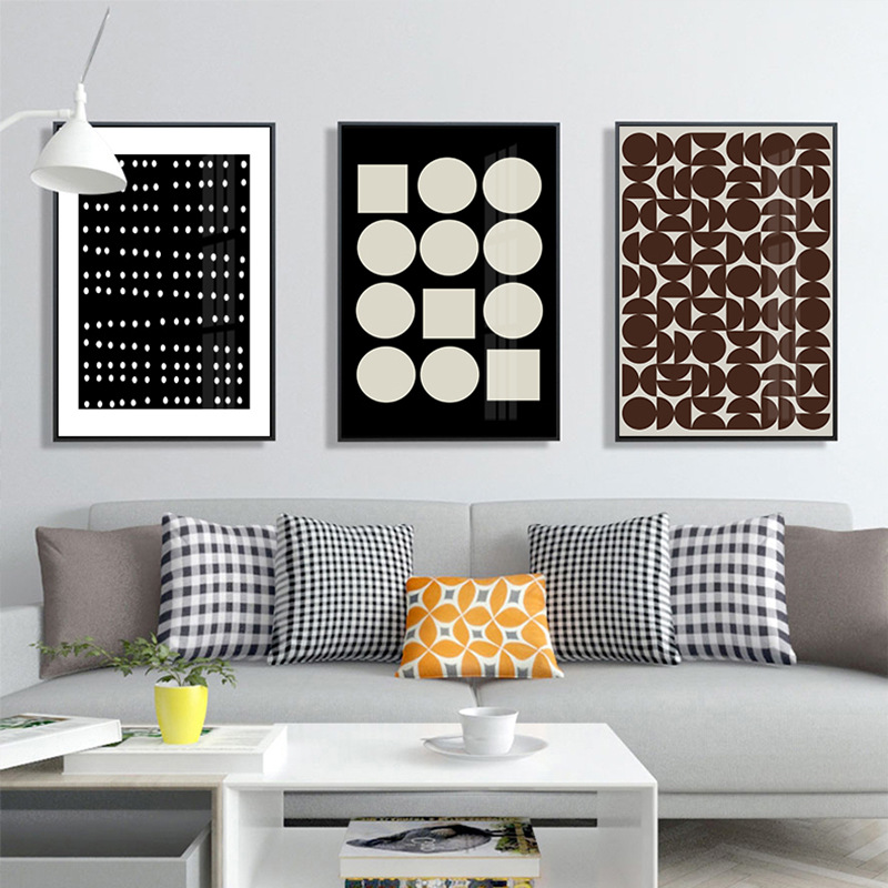 现代简约几何图案铝合金三联装饰画 沙发背景墙竖版抽象艺术壁画