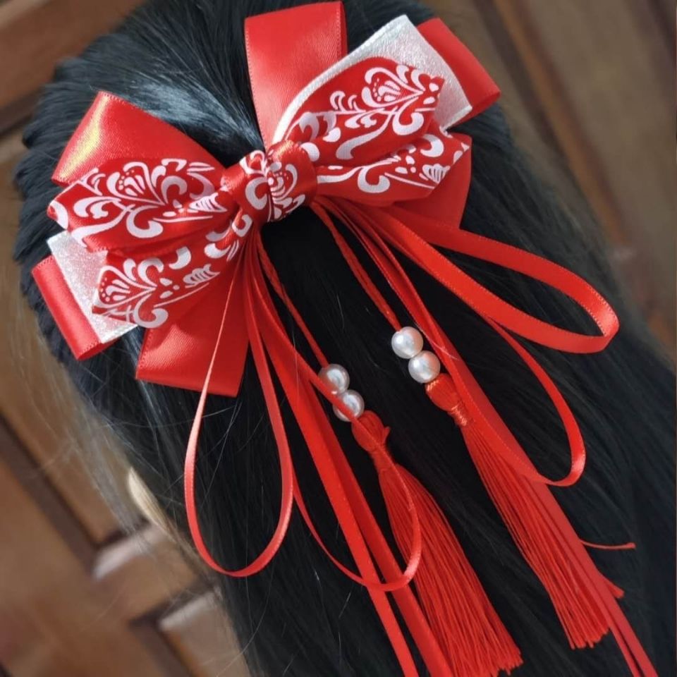 汉服头饰蝴蝶结发饰飘带头饰古风超仙汉服发夹后脑勺蝴蝶结发夹大