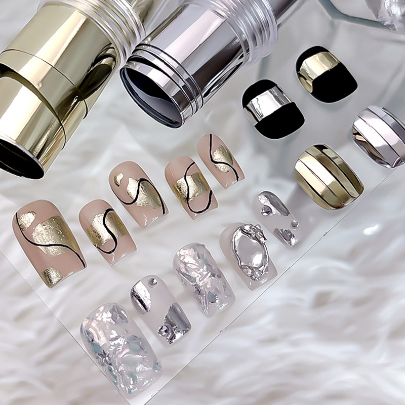 美甲镜面金属转印纸新款朋克风银色香槟色高级复古指甲穿戴甲装饰