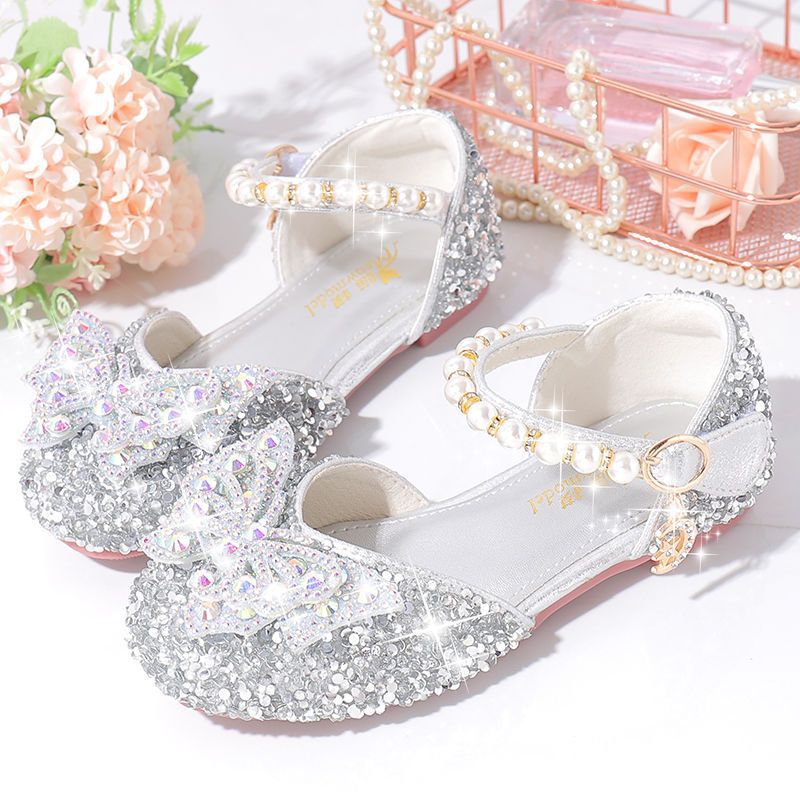 女童爱莎公主鞋夏季新款时尚蝴蝶结凉鞋小女孩洋气儿童水晶鞋