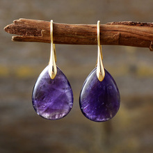 跨境新款简约优质天然石水晶紫晶吊坠耳环耳饰欧美流行饰品珠宝