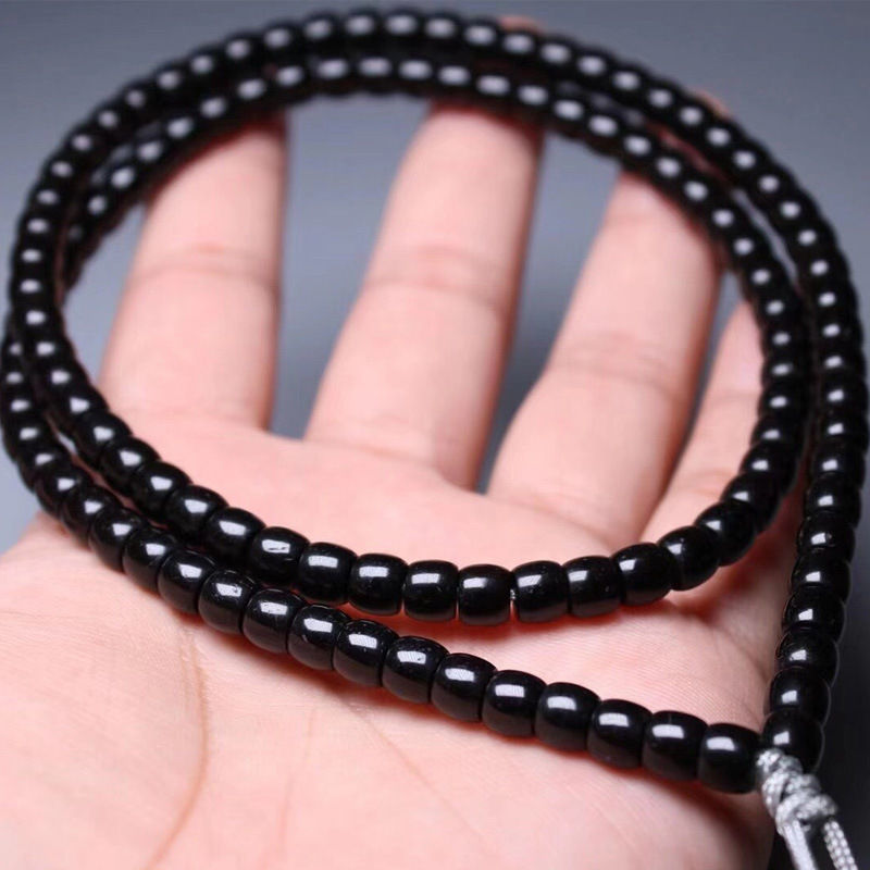 印尼黑金椰蒂108颗脖挂 7*6直切桶珠手工原色椰蒂 男女款文玩念珠