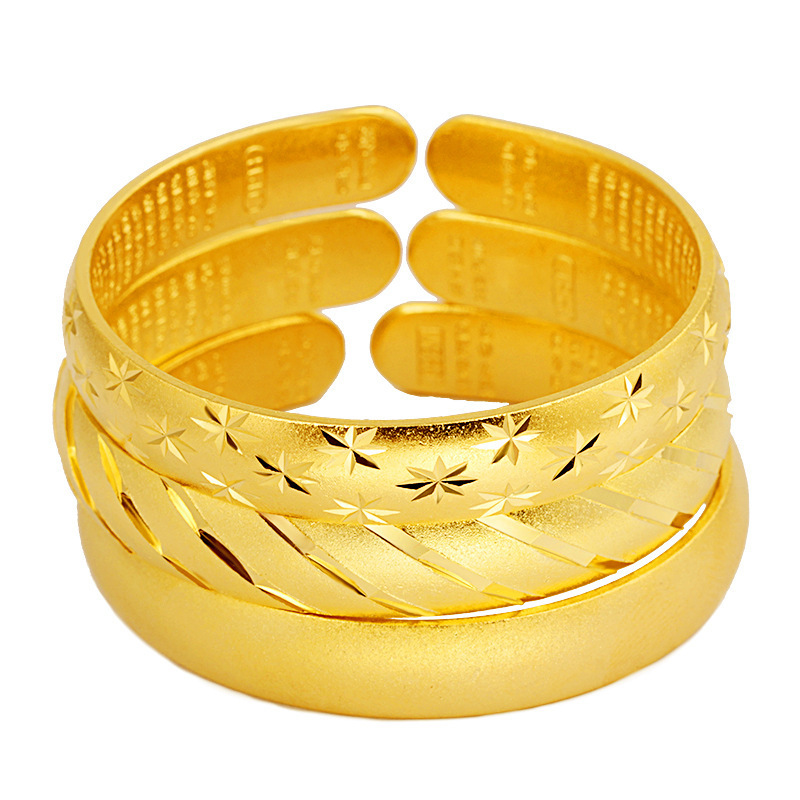 Online Live Broadcast Popular Vietnam Placer Gold Ancient French Heart Sutra Open-Ended Bracelet Brass Gold-Plated Exhibition Supply Bracelet Manufacturer