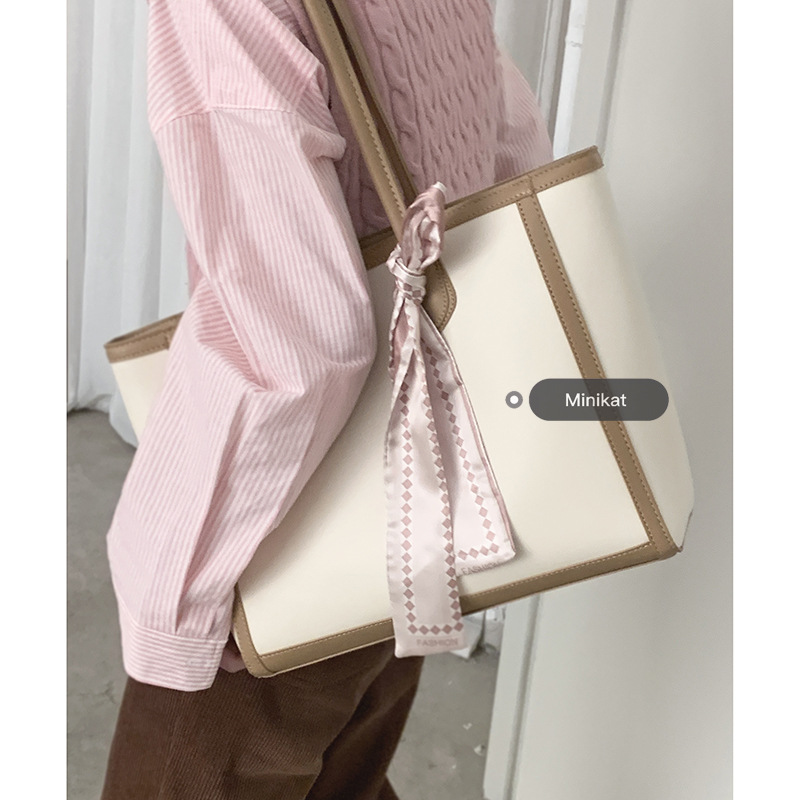 Women's Korean-Style Casual Large-Capacity Bag 2023 New Trendy Contrast Color Tote Simple One-Shoulder Portable Commuter Bag