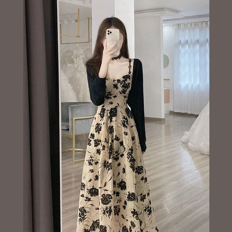 Floral Strap Dress for Women Spring and Summer New French Retro High Sense Temperament Twinset Women's Clothing