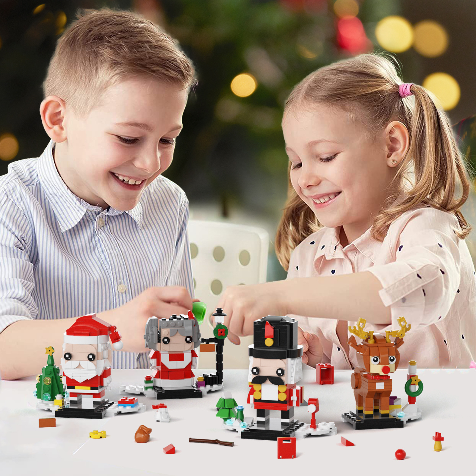 Children's Educational Toys Christmas Square Head Compatible with Lego Assembling Building Blocks Toys