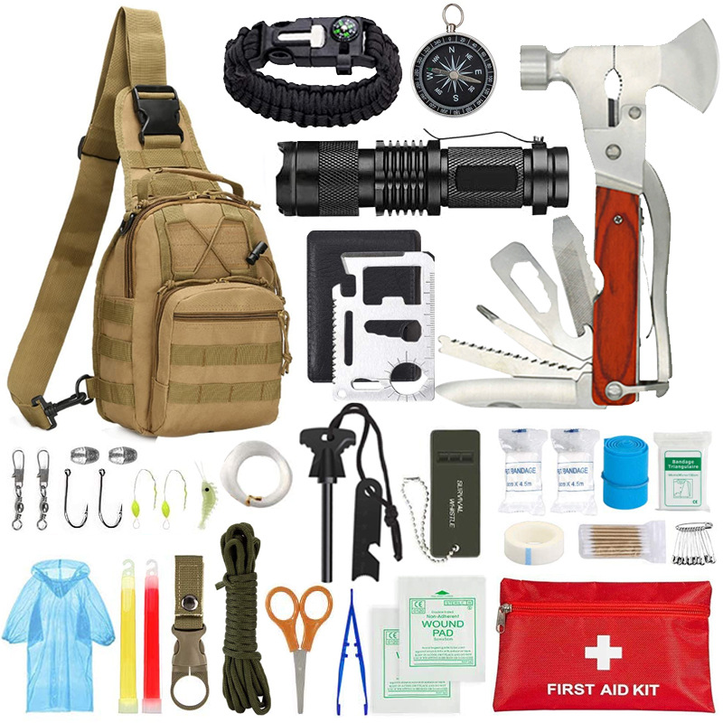 热销户外登山探险多功能求生工具套装野外急救sos应急用品