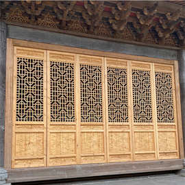 厂家古建实木仿古门窗长廊斗拱屋檐榫卯花窗美人靠栏杆木雕