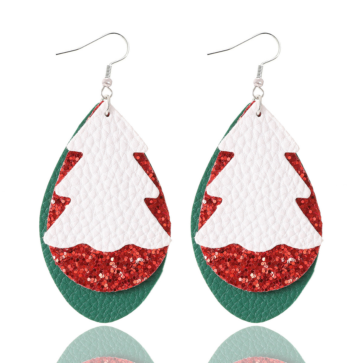 Christmas Leather Earrings Eardrops Christmas Tree Sequins GREAT Pu Three-Layer Cross-Border European and American Festival Amazon