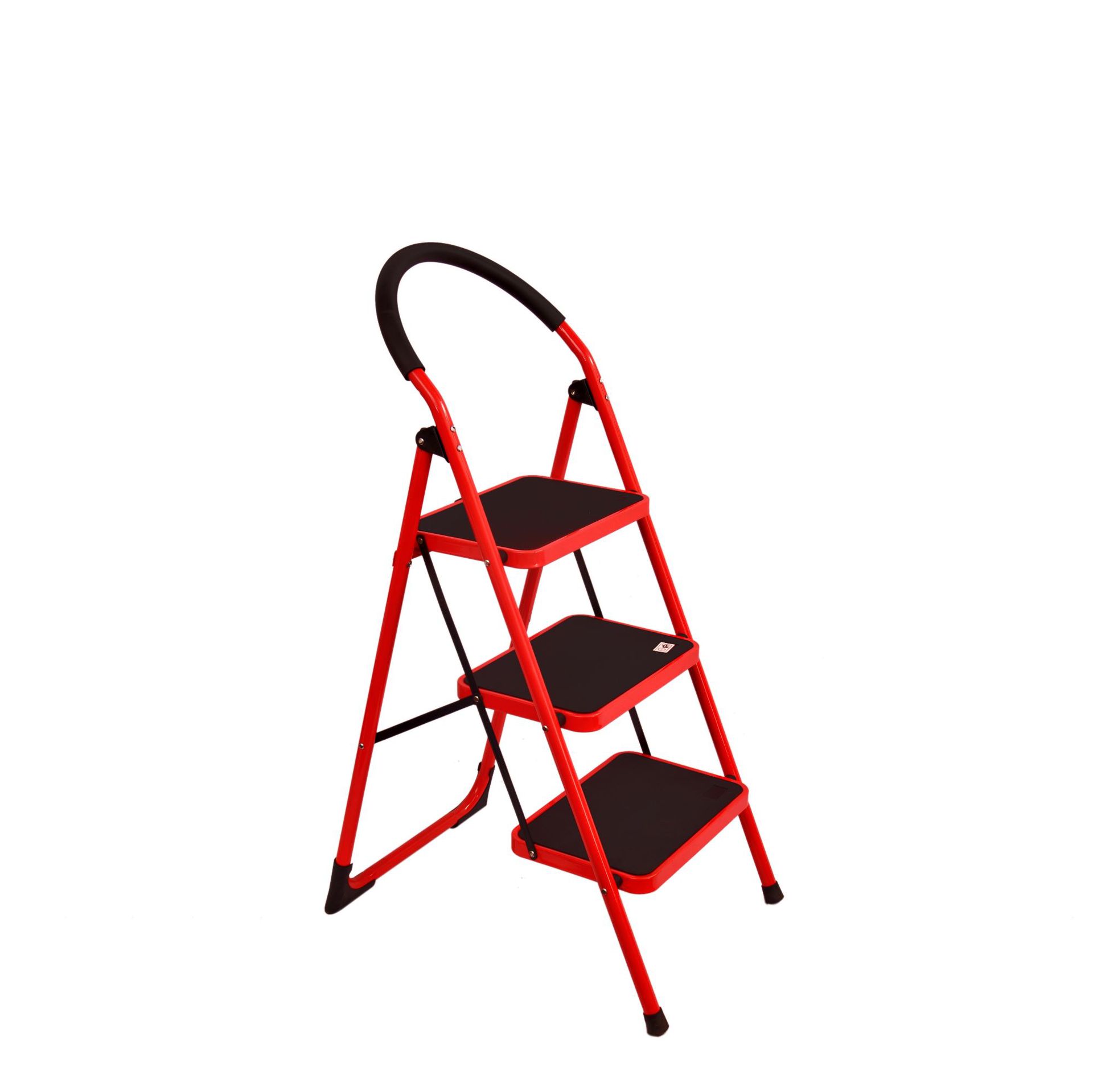 3步厂家低价加厚圆扶手家用铁梯 碳钢管可折叠移动防滑人字梯子